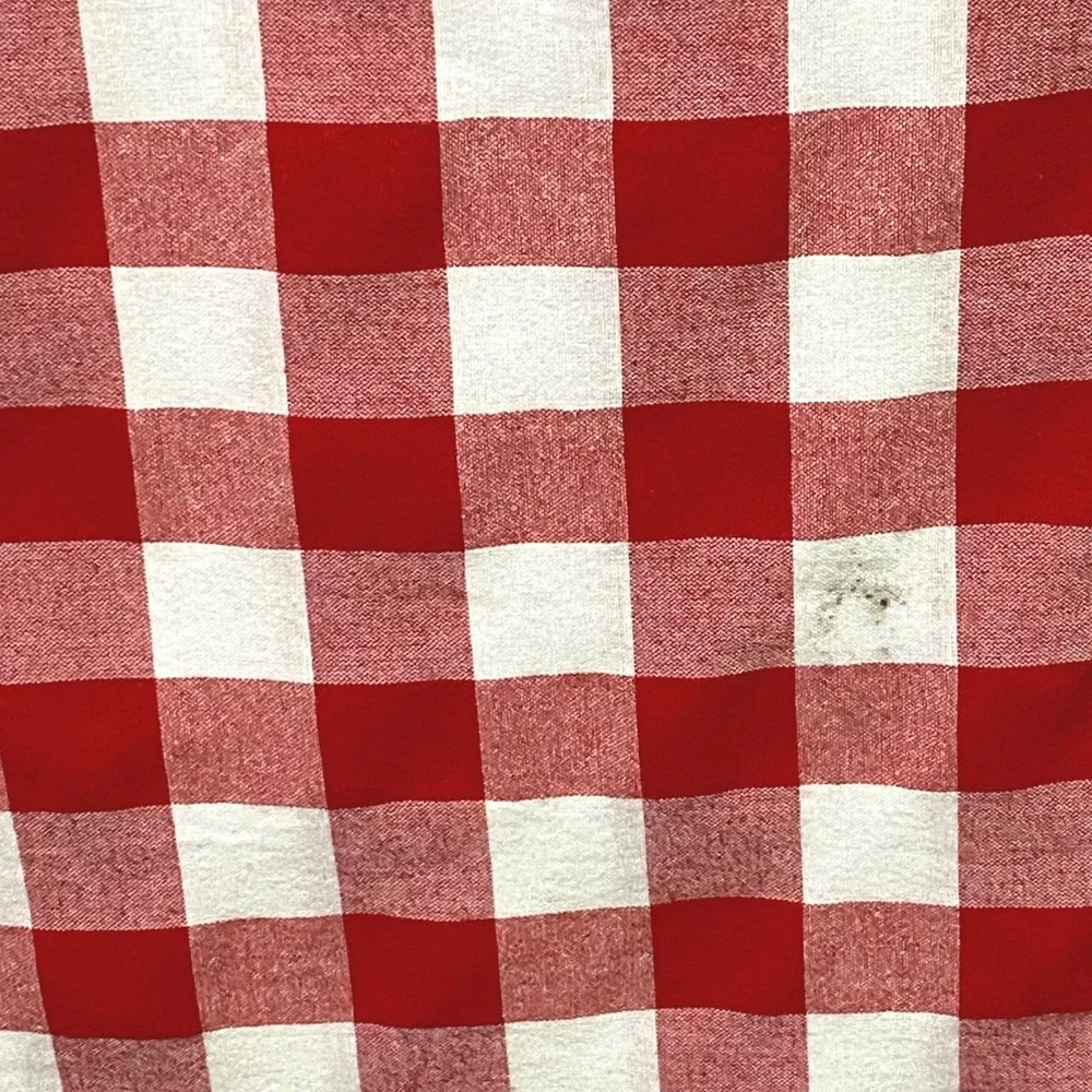 PW Pioneer Woman Red White Gingham Checkered Rectangular Tablecloth Cotton Blend